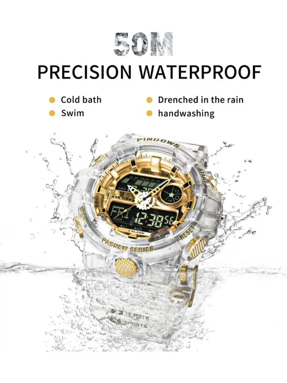Men's White Analog Quartz Digital Sports LED Waterproof Countdown Wrist Watch